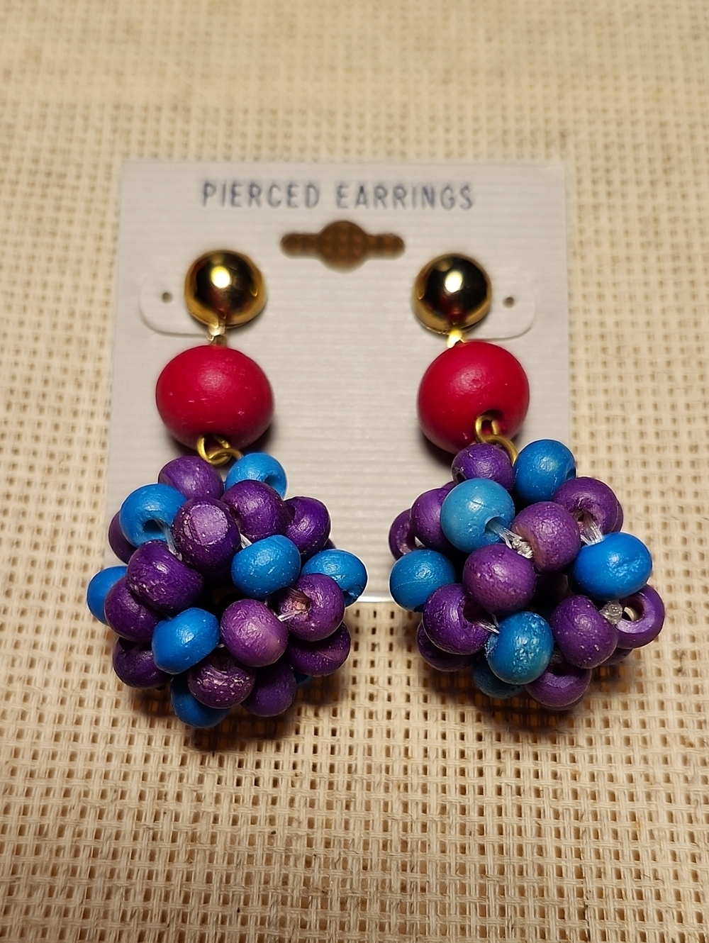 Vintage 80s Colorful Cluster Bead Drop Earrings - Purple, Blue & Pink